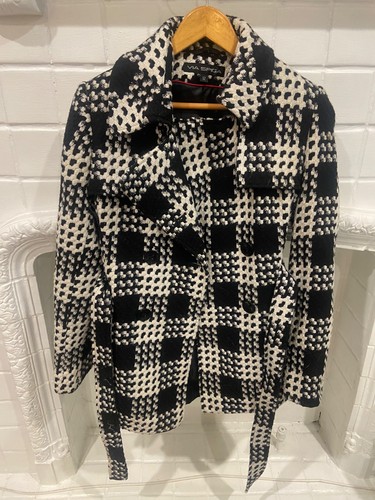 Houndstooth black white coat - black, &